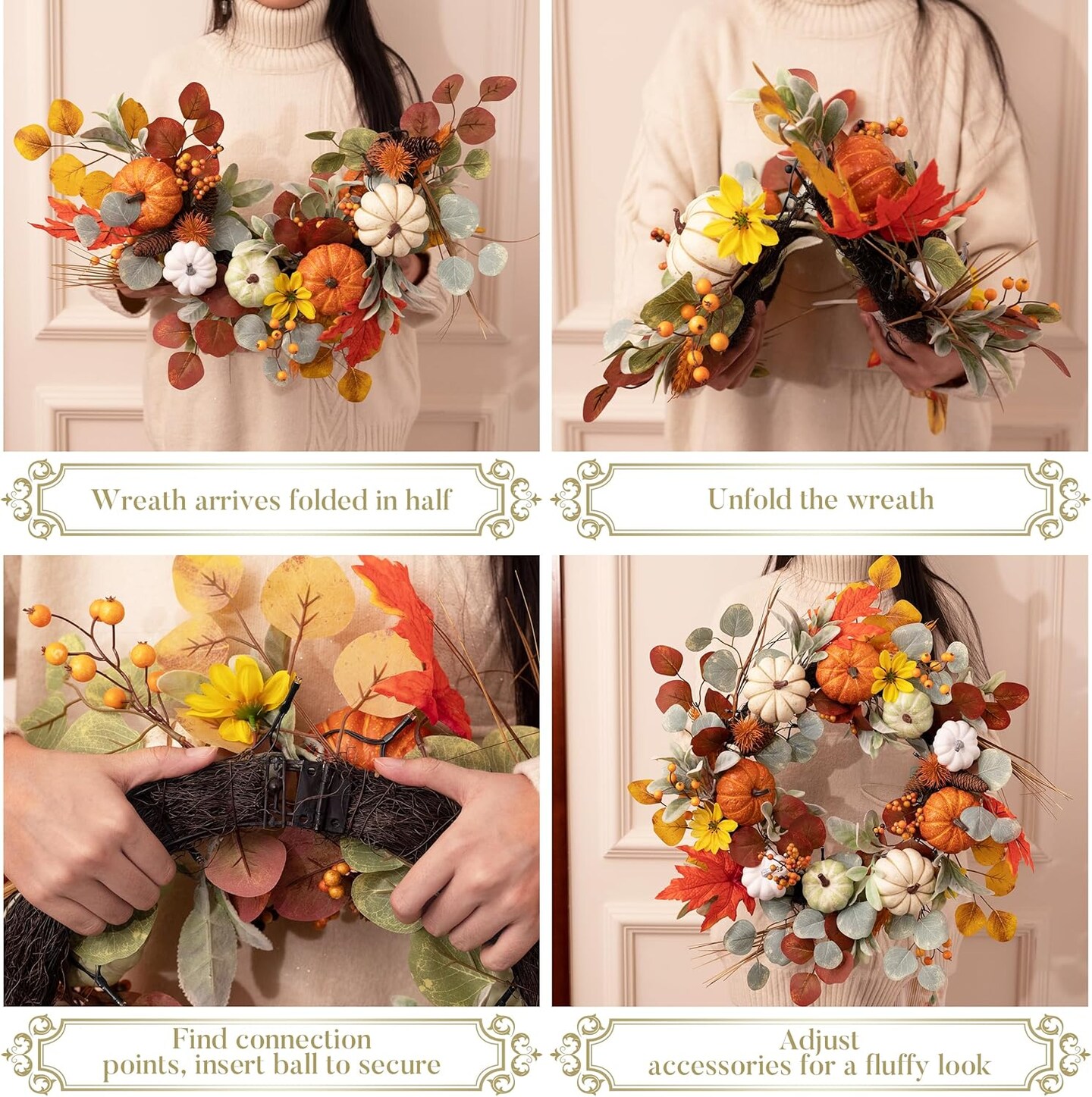 24&#x27;&#x27; Collapsible Fall Wreath with Lights