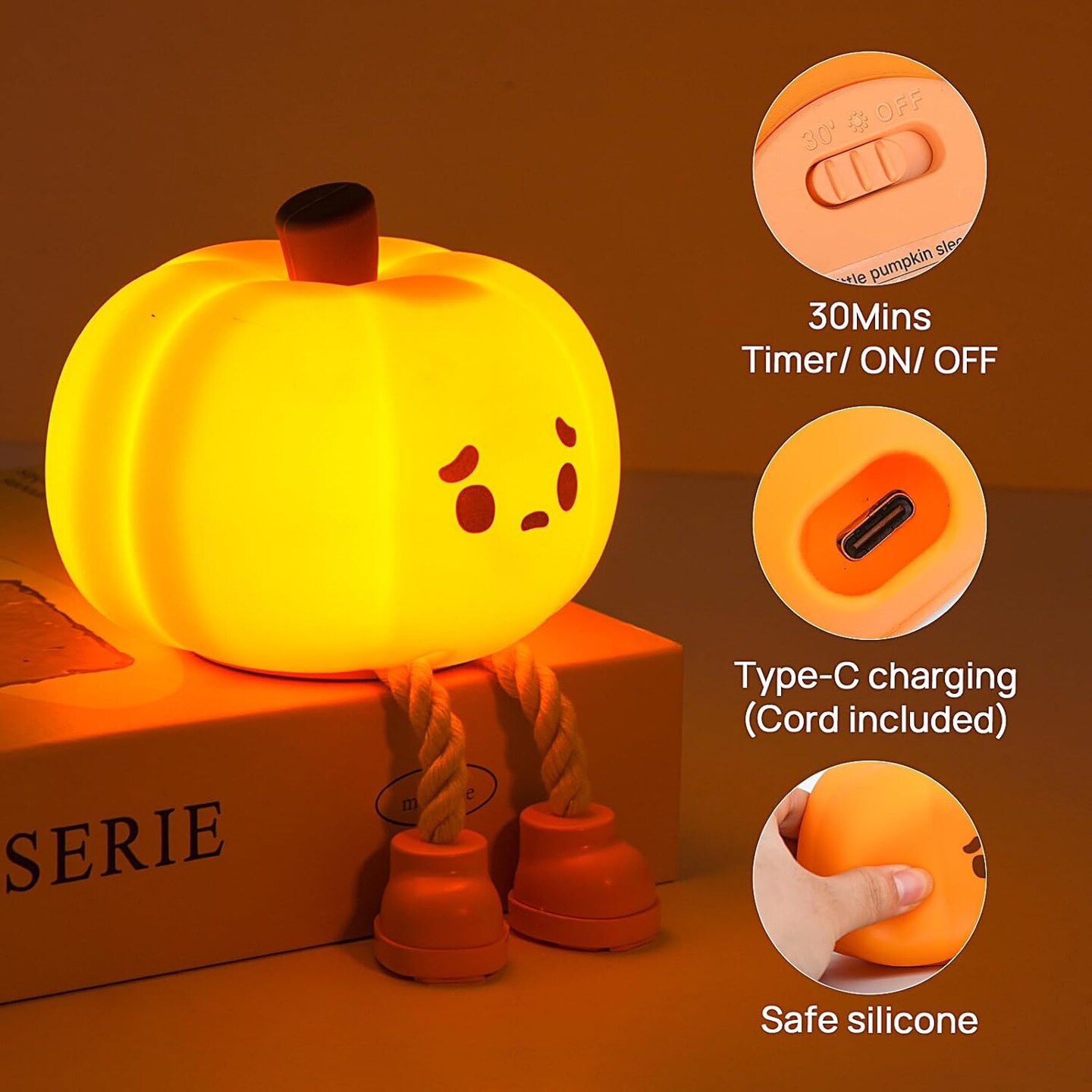 Cute Silicone Pumpkin Night Light – Rechargeable, Dimmable, and Fun for Fall Decor