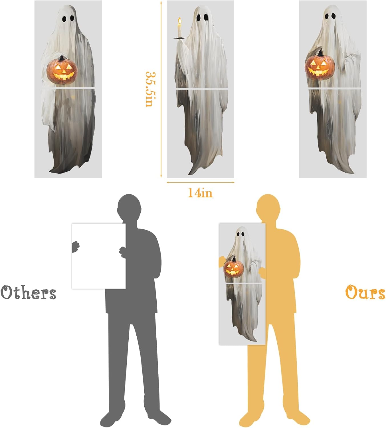 3pcs Extra Large Scary White Ghosts with Pumpkin Window Decals