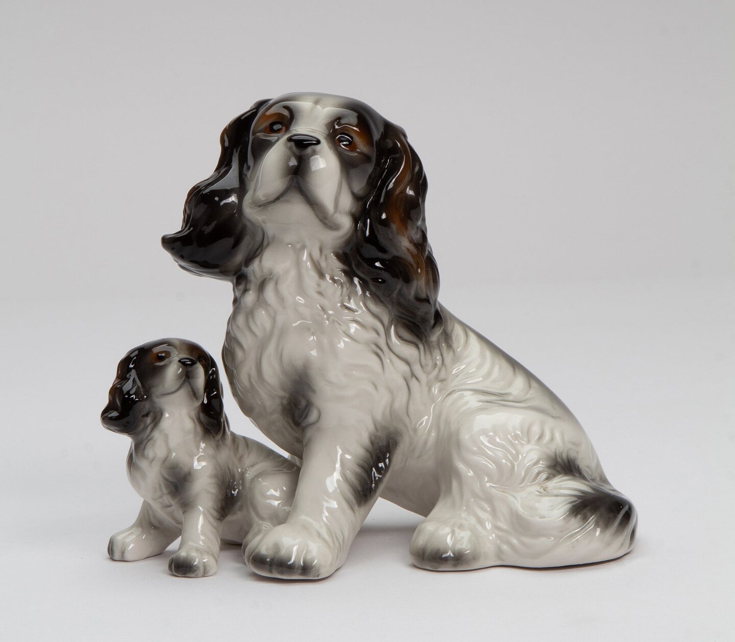 Ceramic Black and White Cocker Spaniel Dog with Puppy Figurine, Gift for Her, Gift for Mom, Kitchen D&#xE9;cor, Dog Lover Gift, Pet Loss Gift
