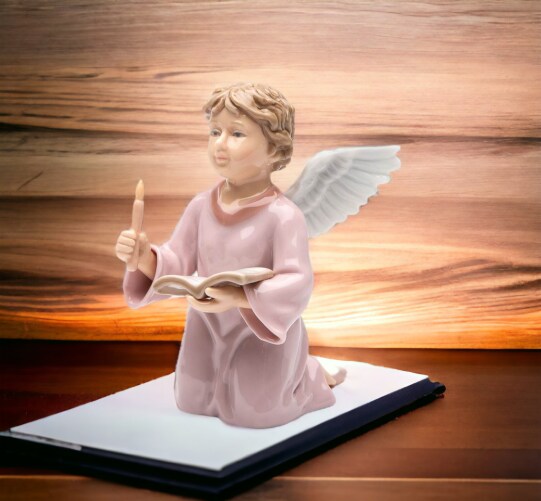 Ceramic Angel Holding Book and Candle Figurine, Home Décor, Religious Décor, Religious Gift, Church Décor, Baptism Gift