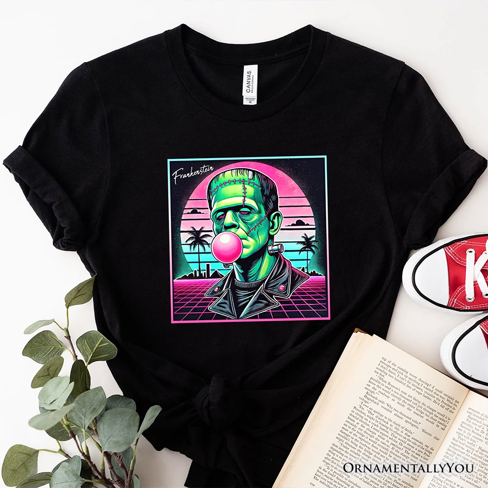 Vaperwave Frankenstein Retro Neon Horror T-Shirt, Synthwave 80&#x27;s Styled Classic Halloween Tee