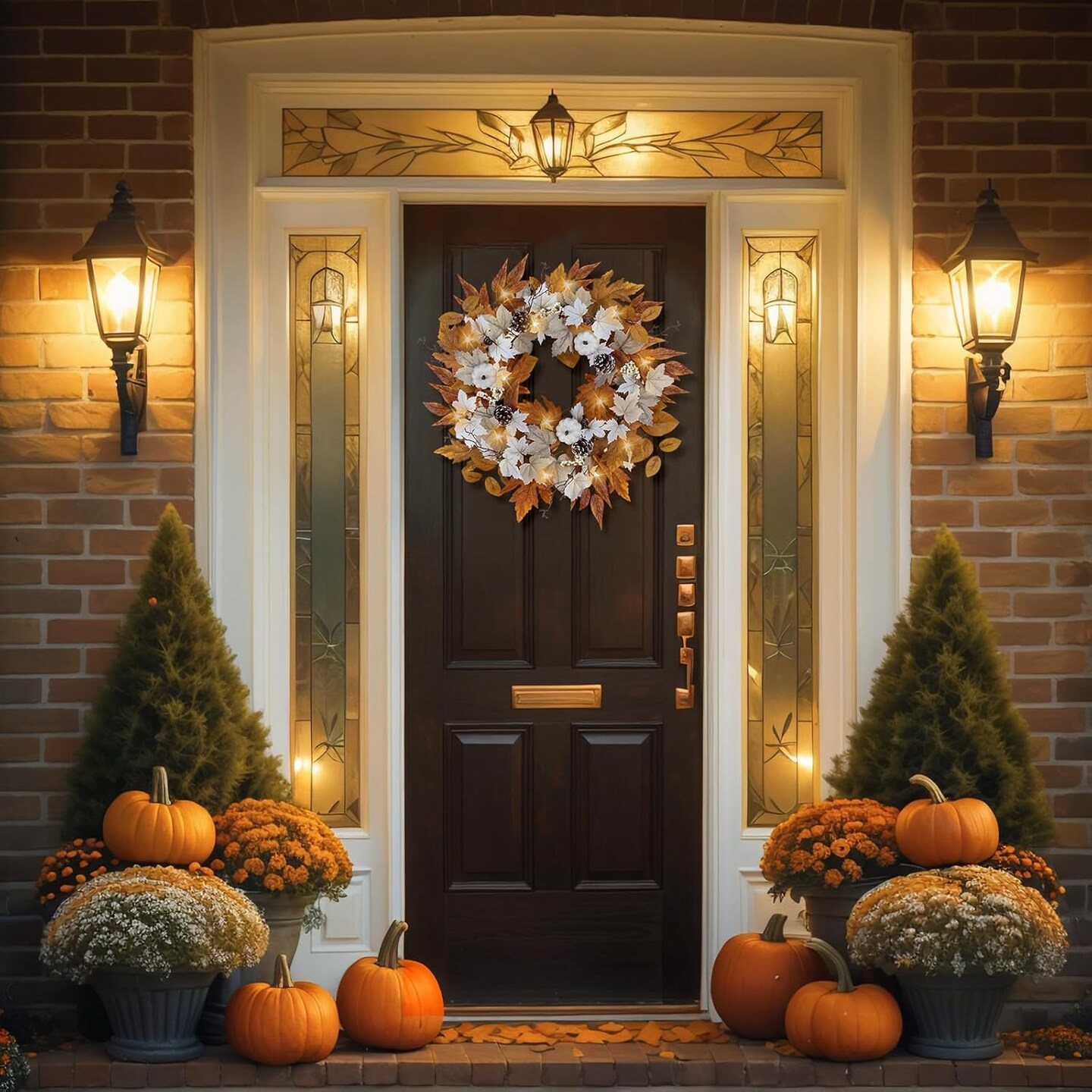 Autumn Fall Wreath with Lights - Multicolored