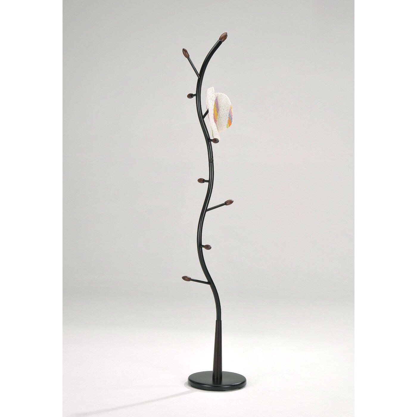 Black Metal Hall Tree Coat Rack with Walnut Frame Accent and Space-Saving Design