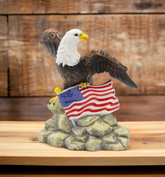 Ceramic Bald Eagle with American Flag Figurine, Home D&#xE9;cor, Patriot Gift, Gift for Mom, Gift for Dad, Independence Day D&#xE9;cor, July 4th