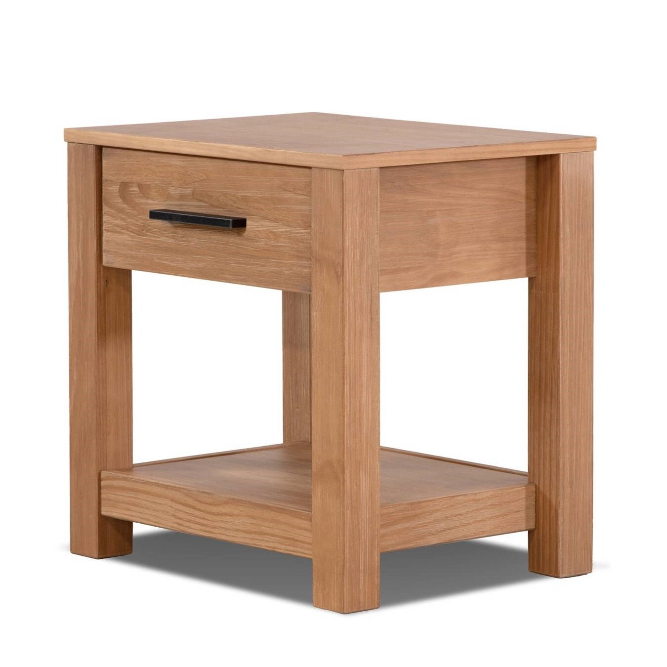Rustic Pine Solid Wood Nightstand with Drawer and Metal Accents 22 Inch Low Profile Bedside Table