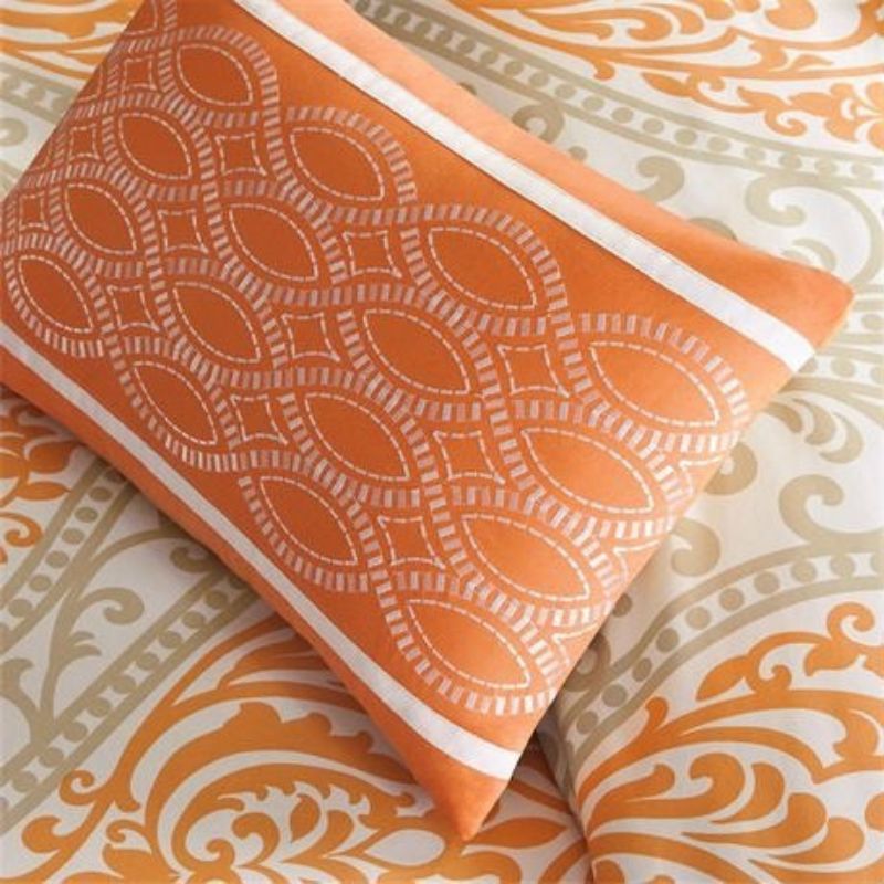 Twin Damask Comforter Set 4 Piece Orange and White Bedding