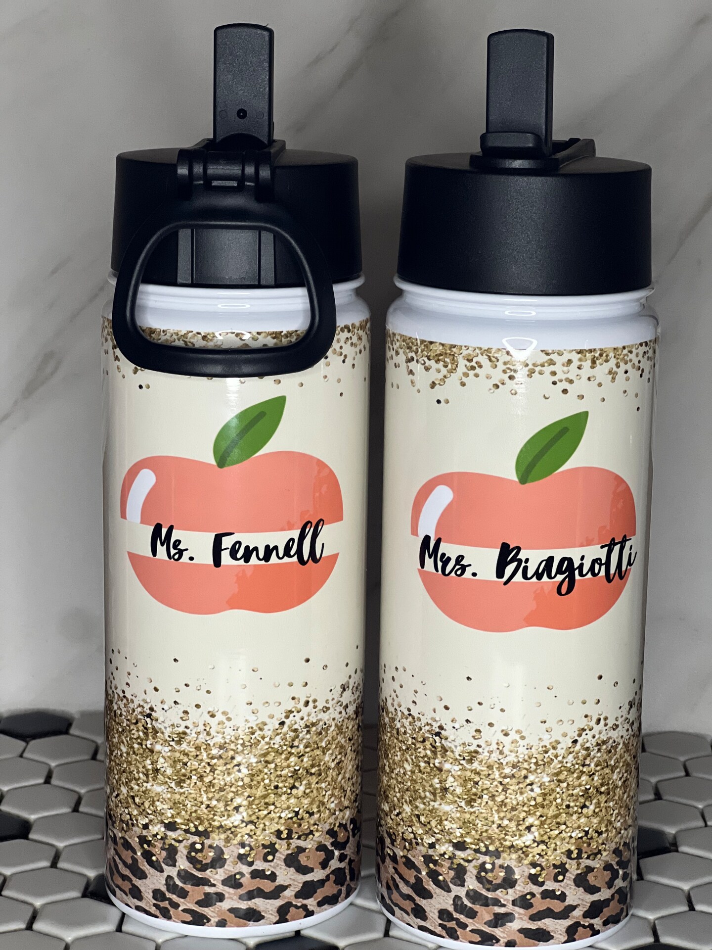 Personalized 18oz Teacher Water Bottle Boho Rainbows | MakerPlace