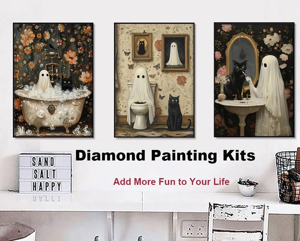3 Pack 5D Halloween Ghost DIY Diamond Painting Kits (12x16inch)