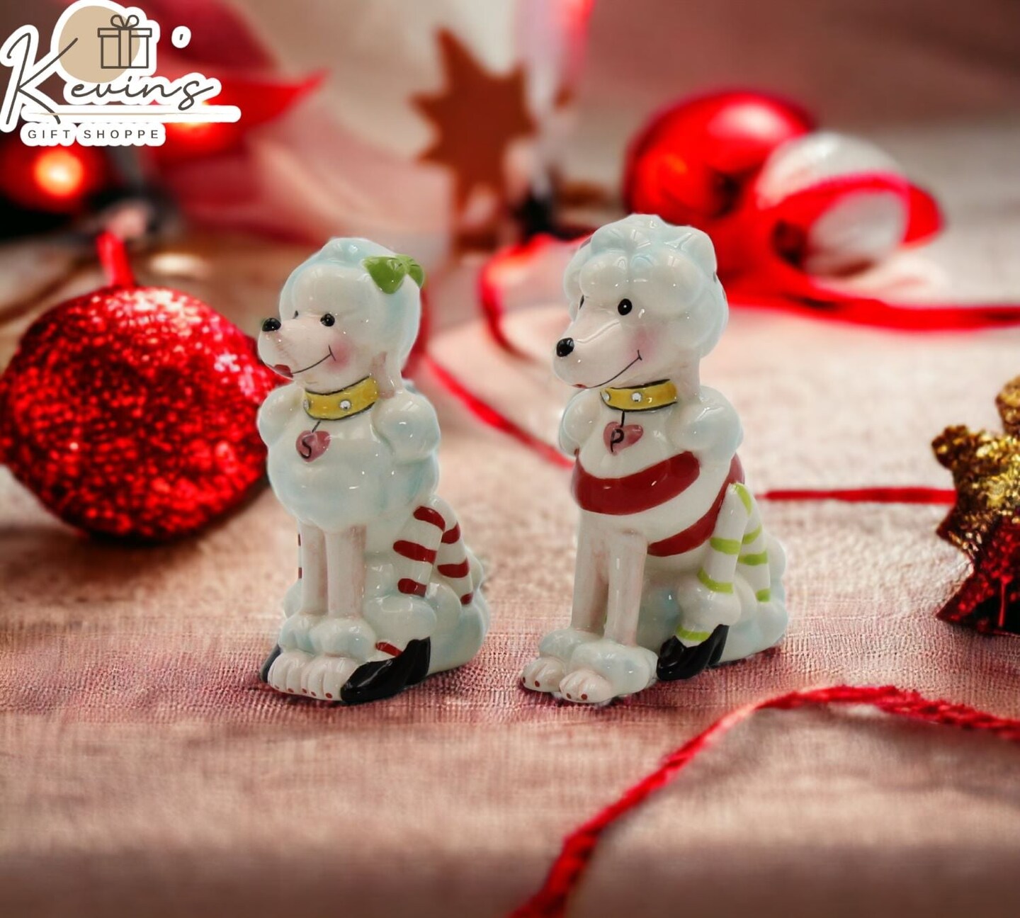 Ceramic Poodle Dogs Christmas Decor Salt and Pepper Shakers, Home D&#xE9;cor, Gift for Her, Mom, Kitchen D&#xE9;cor, Dog Lover Gift, Pet Loss Gift