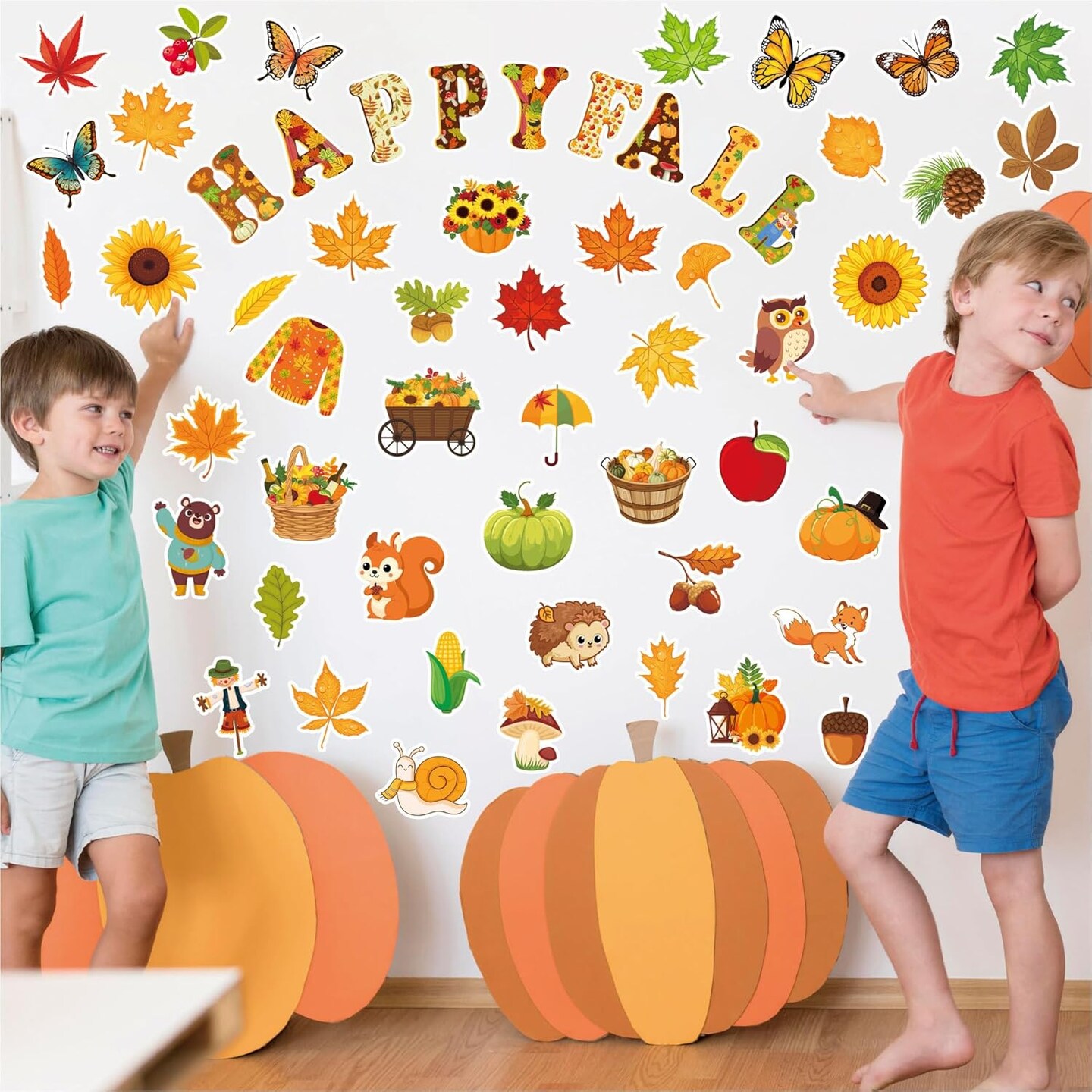 80 Pcs Happy Fall Cutouts for Bulletin Board Decor Set with Border