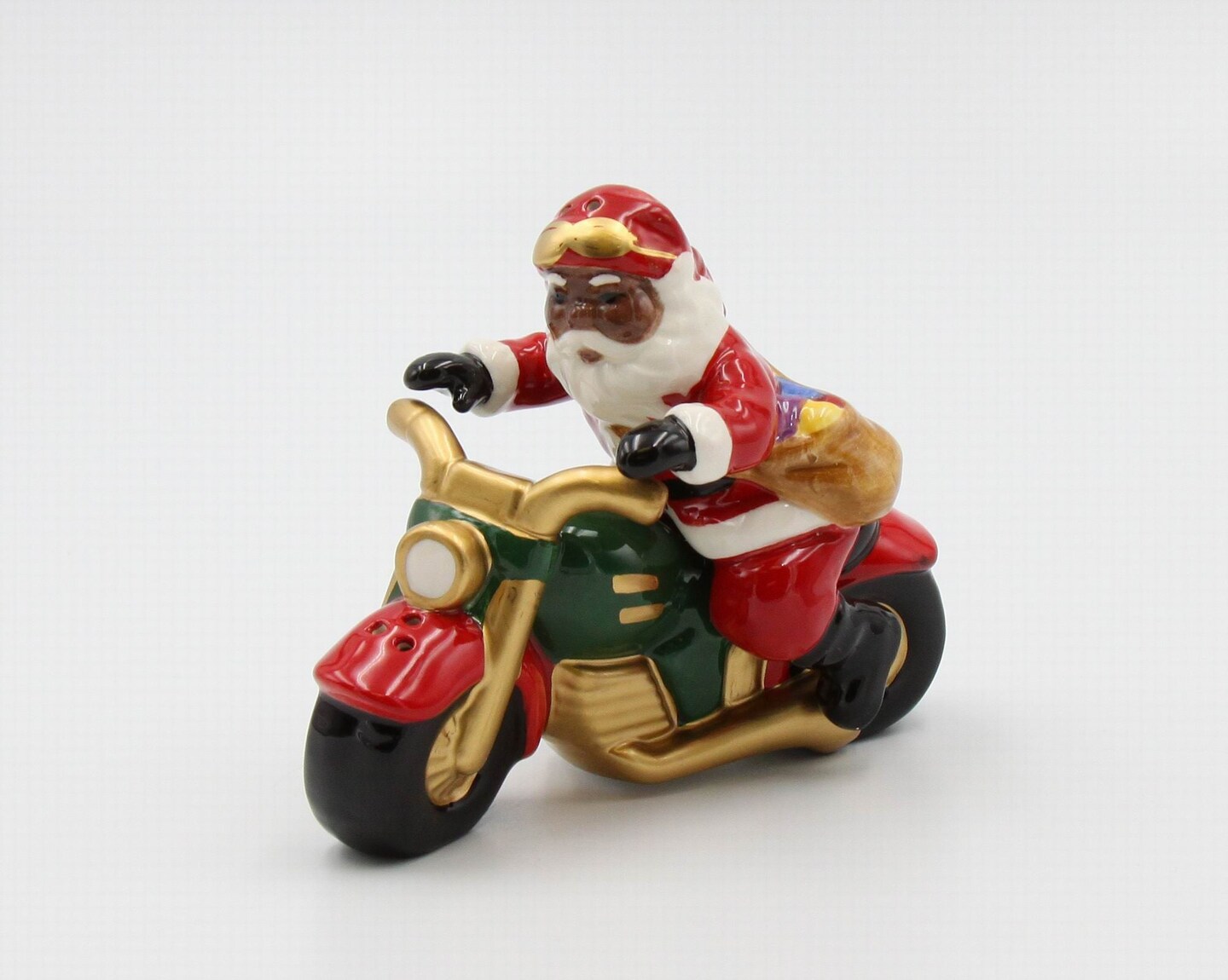 Ceramic African American Santa Claus Riding Motorcycle Salt And Pepper, Gift for Him, Gift for Dad, Kitchen D&#xE9;cor, Christmas D&#xE9;cor