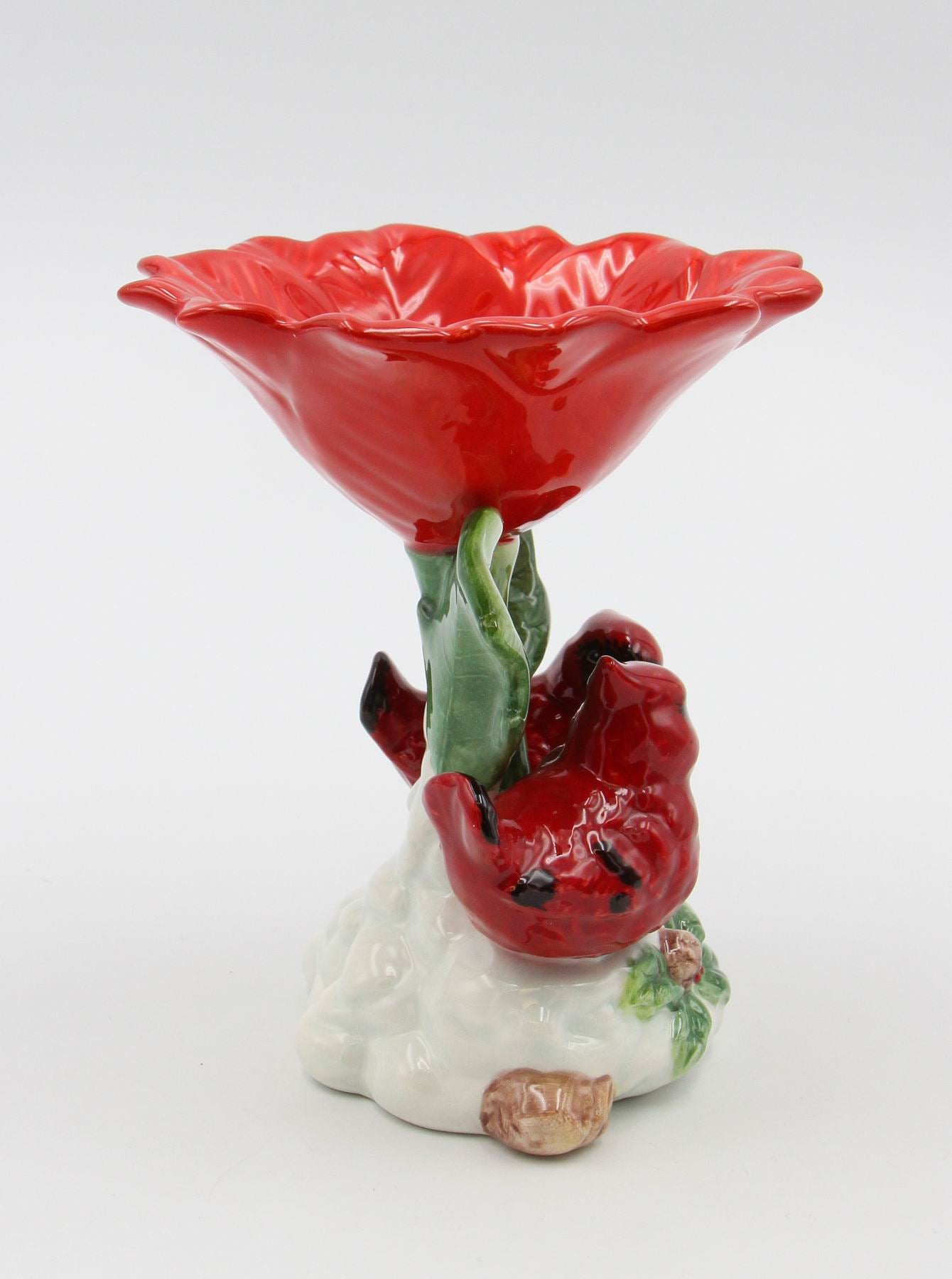 Ceramic Cardinal Candy Dish With Red Flower, Gift for Her, Gift for Mom, Kitchen D&#xE9;cor, Birdwatcher Gift, Vintage Decor, Christmas Decor