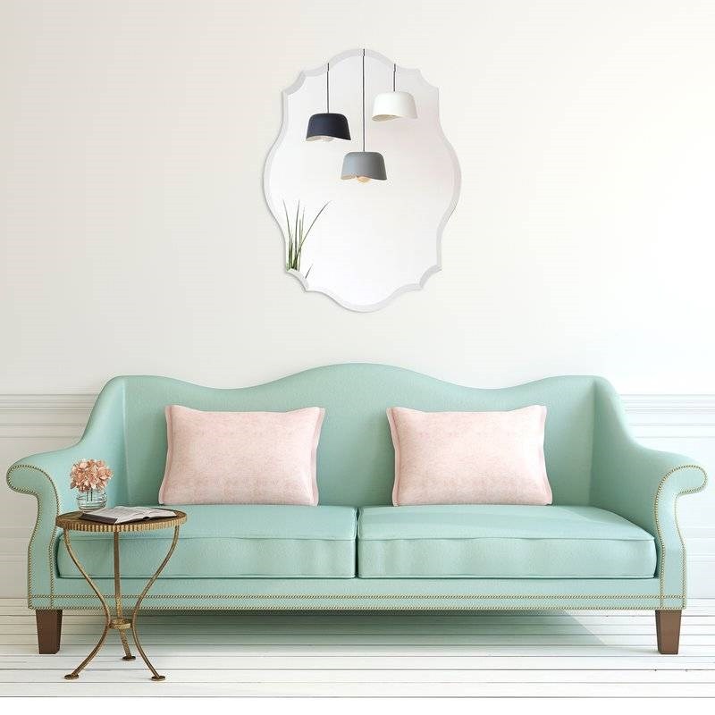 White Beveled Frameless Accent Mirror with Scalloped Corners and Curved Edges