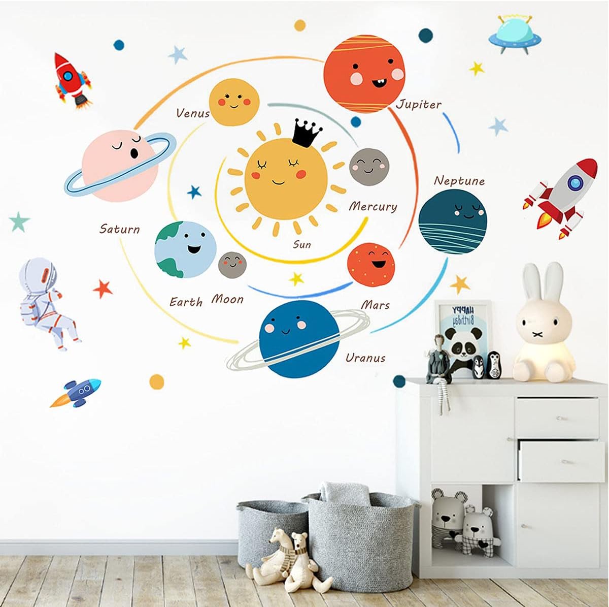 Space Planet Wall Decals Wall Stickers Kids,Cute Educational Wall Stickers