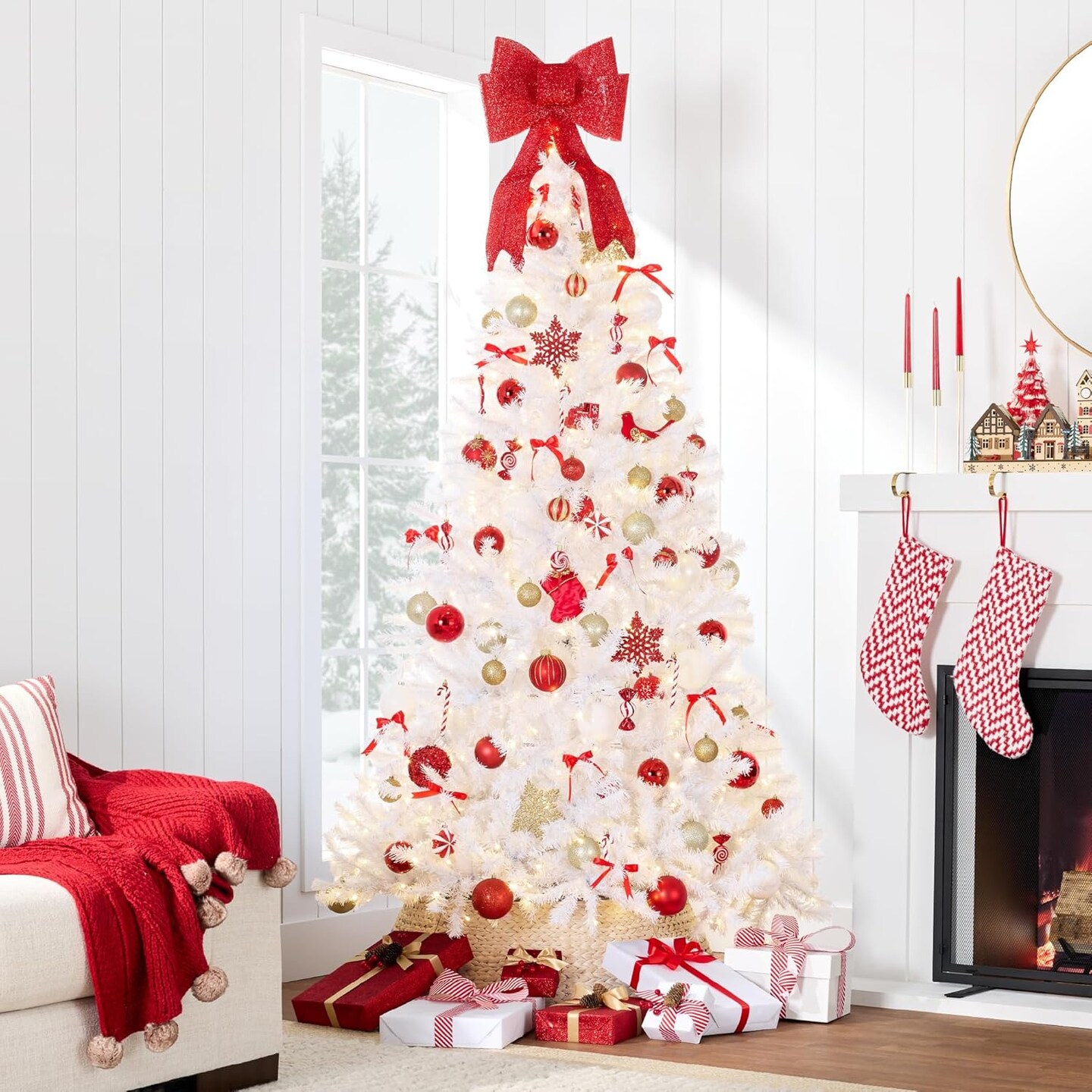 Artificial Christmas Tree Hinged Pine with 250 Lights, 1,000 Tips &#x26; Foldable Base Pre-Lit Outdoor Holiday Decor