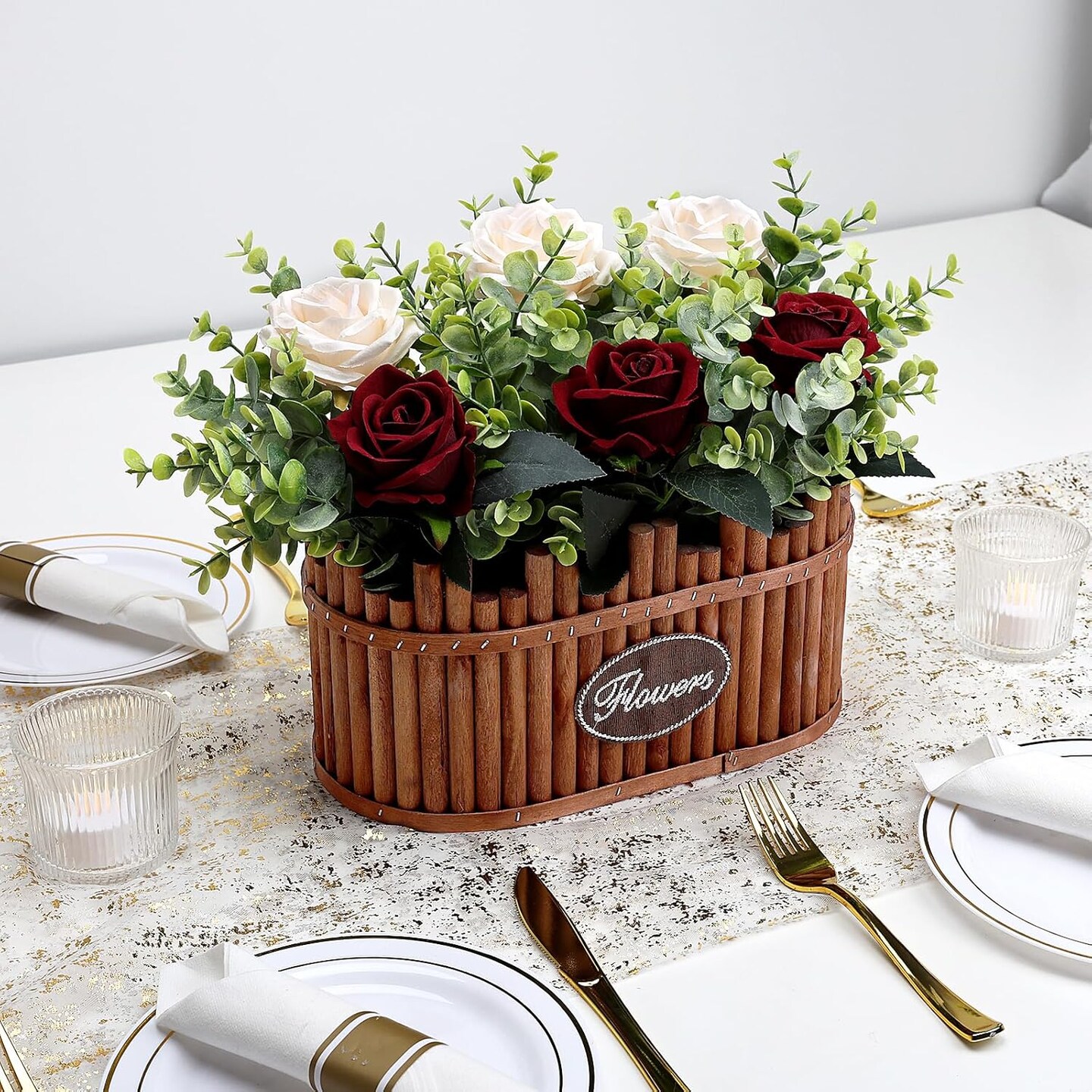 Dining Table Centerpiece Decor - (Burgundy Champagne)