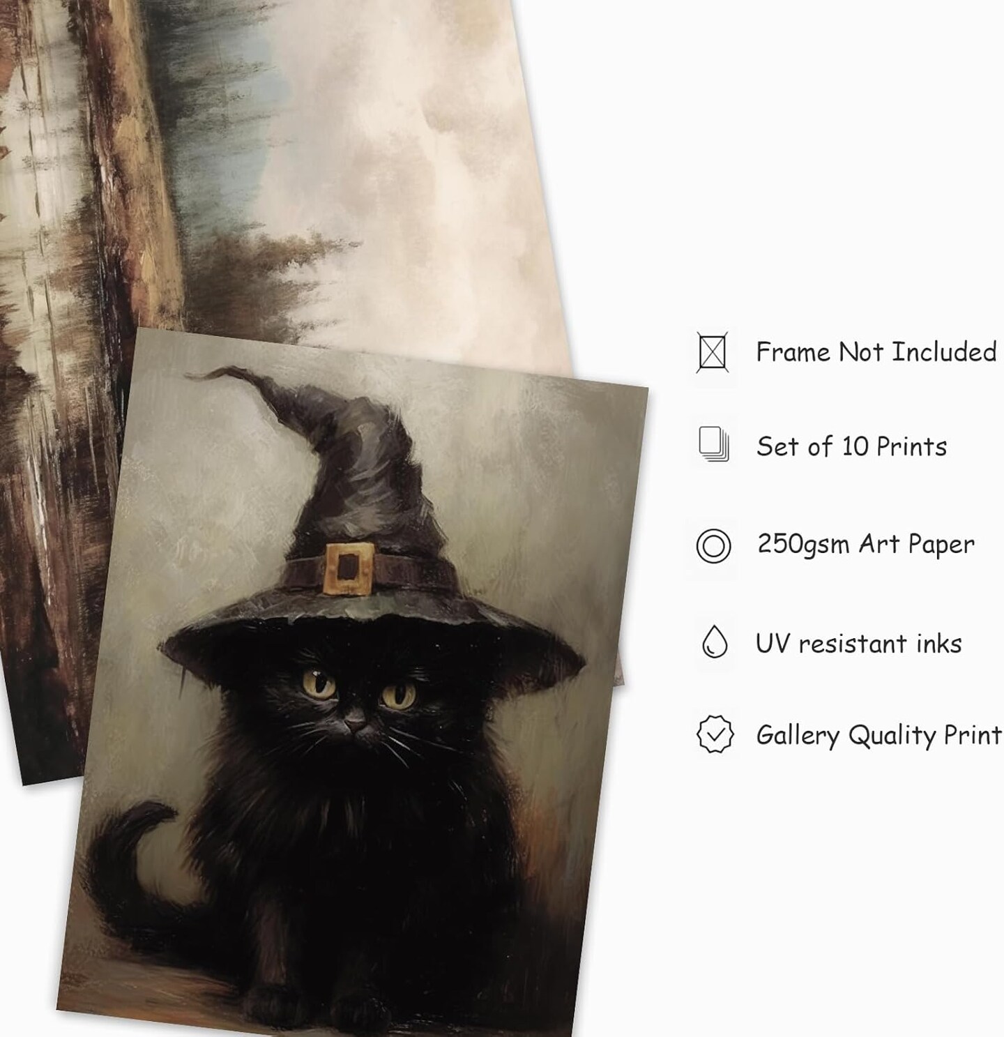 10Pcs Halloween Wall Art Prints – Vintage Gothic Witchy Dark Academia Ghost & Black Cat Posters, Unframed