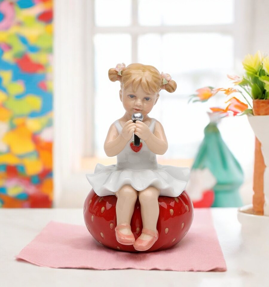 Ceramic Girl Playing on Bean Bag Figurine, Home Decor, Gift for Her, Gift for Mom