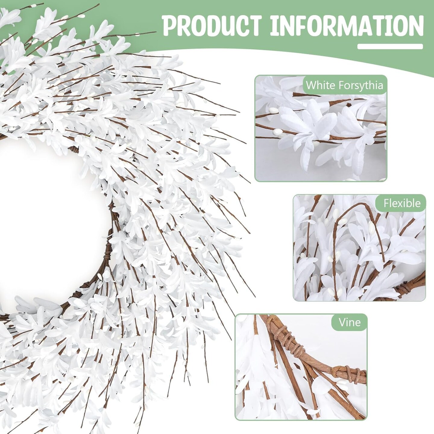 Summer Wreath for Front Door, 24 Inch White Wreaths Artificial