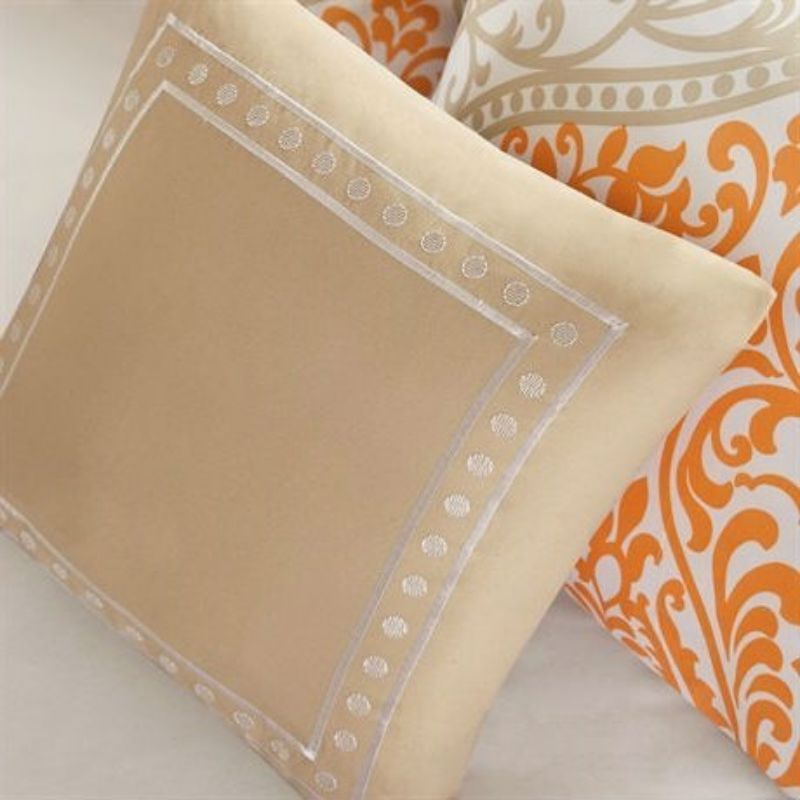 Twin Damask Comforter Set 4 Piece Orange and White Bedding