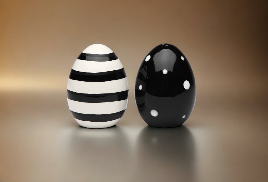 Ceramic Striped and Dotted Black and White Easter Eggs Salt and Pepper Shakers, Gift for Her, Gift for Mom, Kitchen Décor, Spring Décor