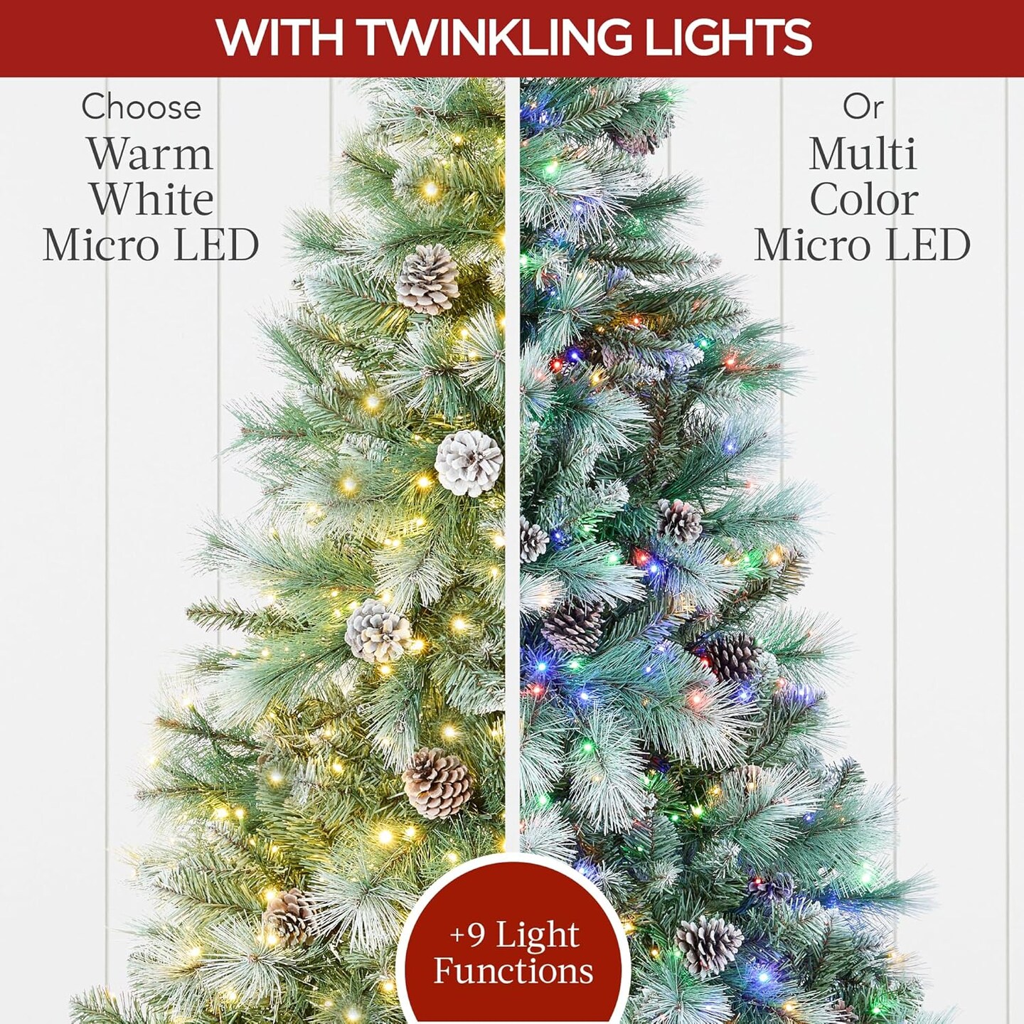 Pre Lit Full Scotch Pine Christmas Tree 1,500 Twinkling Micro LED Lights White &#x26; Multicolor, for Holiday Decor and Celebrations