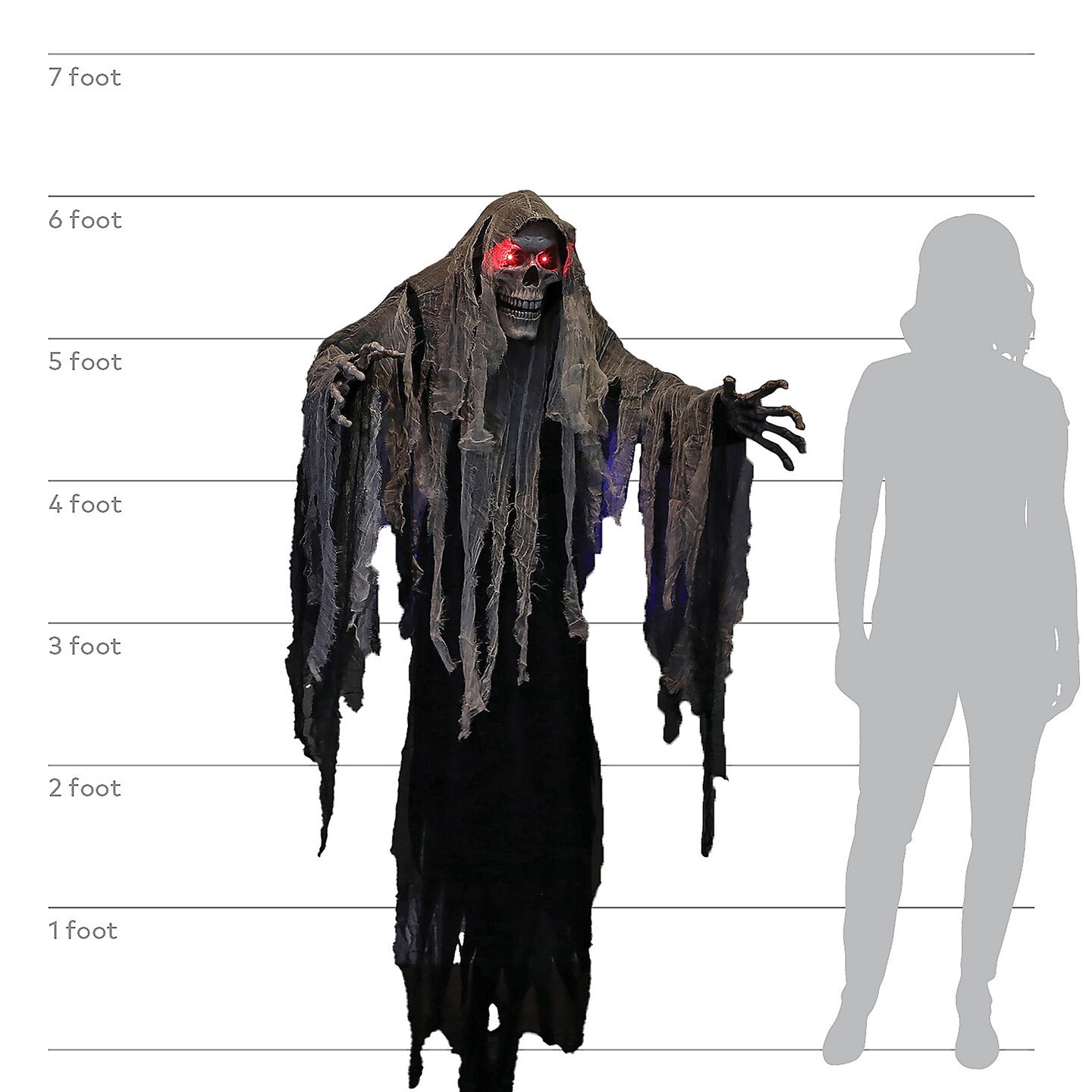 6 Feet Hanging Grim Reaper Halloween Animatronic with Red LED Eyes &#x26; Fluttering Robes, Battery Powered