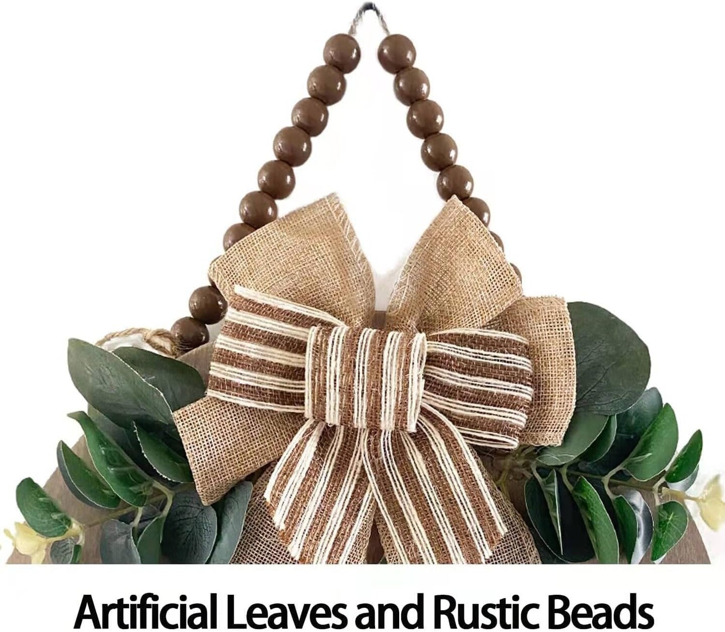 3D Welcome Sign for Front Door | Home/Farmhouse Porch D&#xE9;cor Wooden Hanging Sign with Artificial Leaves and Rustic Beads | Christmas Classroom |12&#x22; Round