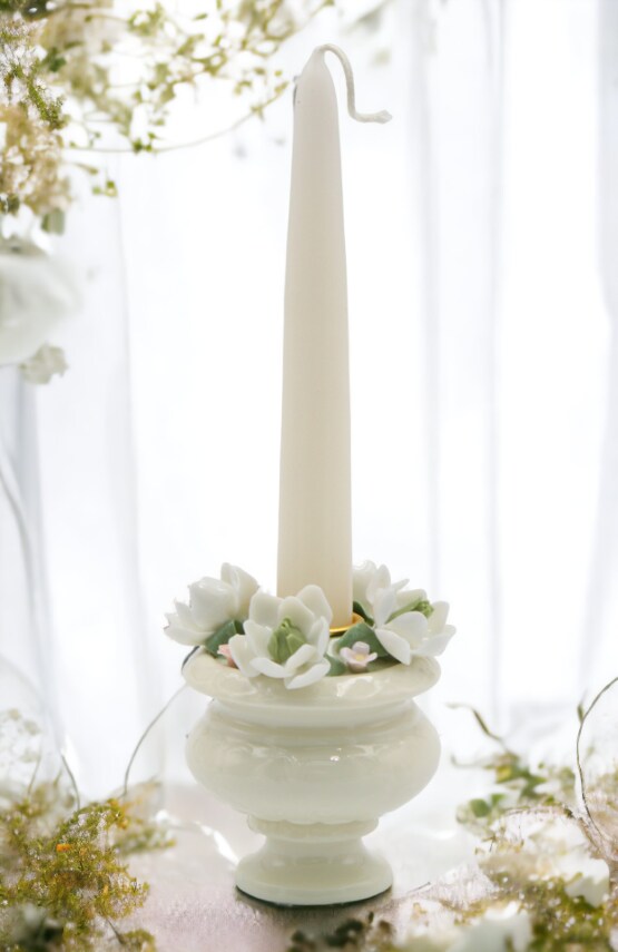 Ceramic Magnolia Flower Pedestal Candle Holder (Candle NOT Included), Wedding Décor or Gift, Anniversary Décor or Gift, Home Décor