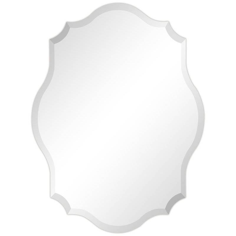 White Beveled Frameless Accent Mirror with Scalloped Corners and Curved Edges
