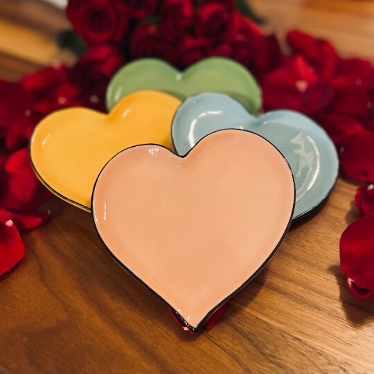 Ceramic Rainbow Plates: Assorted Colors Heart-Shaped Plates, Valentines, Wedding D&#xE9;cor or Gift, Wedding Favor, Anniversary D&#xE9;cor or Gift