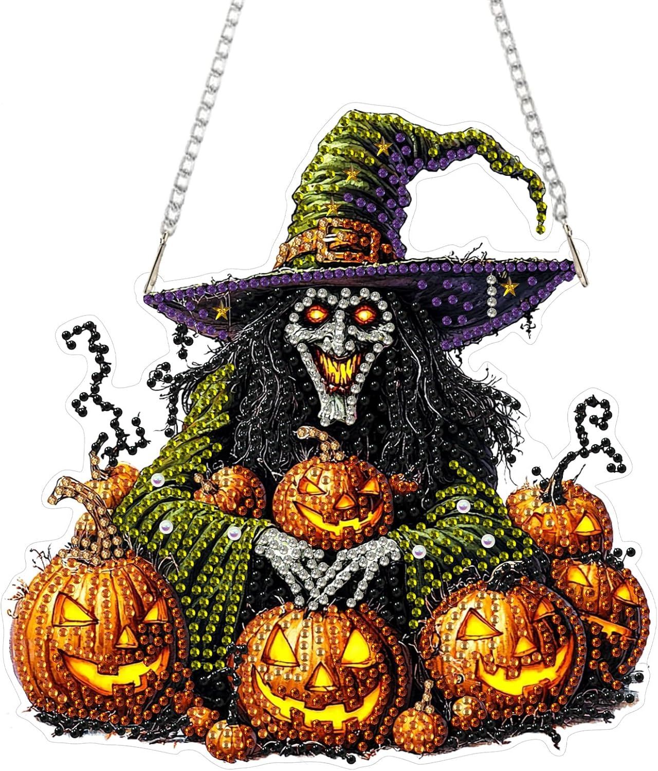 Halloween Diamond Art Hanging Kit – Witch & Pumpkin Crystal Gem