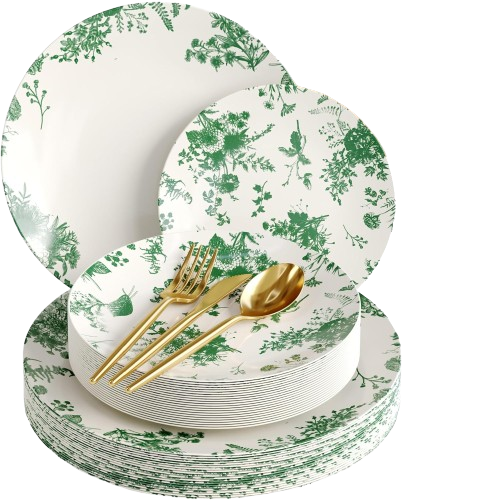 Plastic Dinnerware Set – 100 & 200PCS Options for 20 Guests, Includes Plates & Silverware for Wedding or Party