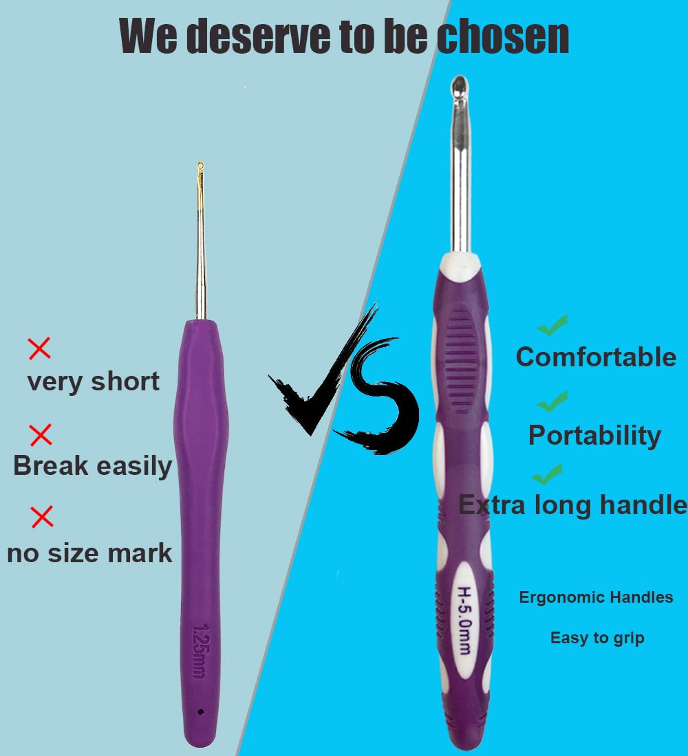 13 Size Crochet Hook Set,2mm(B)-10mm(N) Ergonomic Crochet Hooks with Case,Extra Long for Arthric Hands,Soft Grip Crochet Hooks Needles for Beginners&#x26;Gift