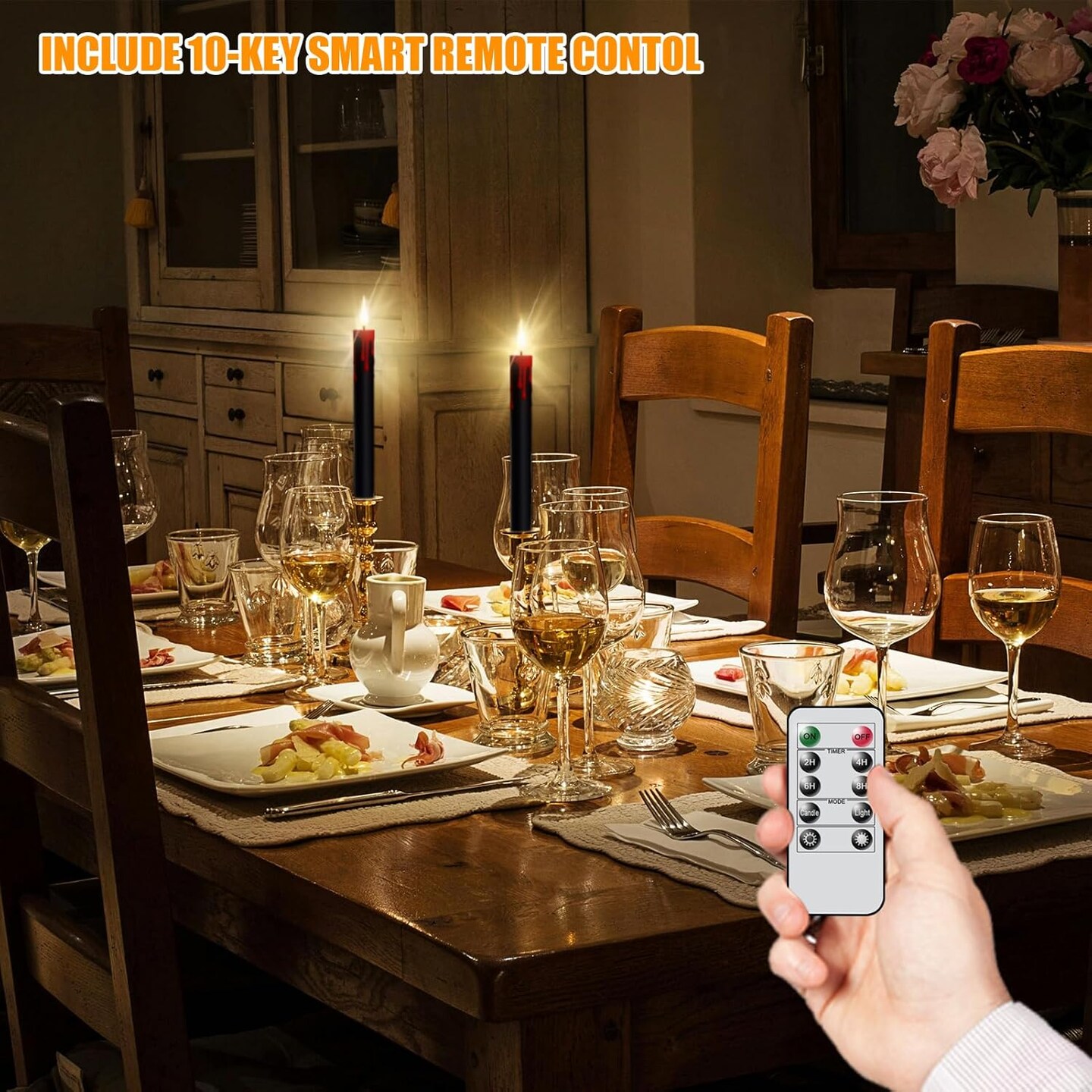 4-Pack Black Flameless Taper Candles &#x2013; LED Halloween Decor with Remote &#x26; Timer, Battery Operated