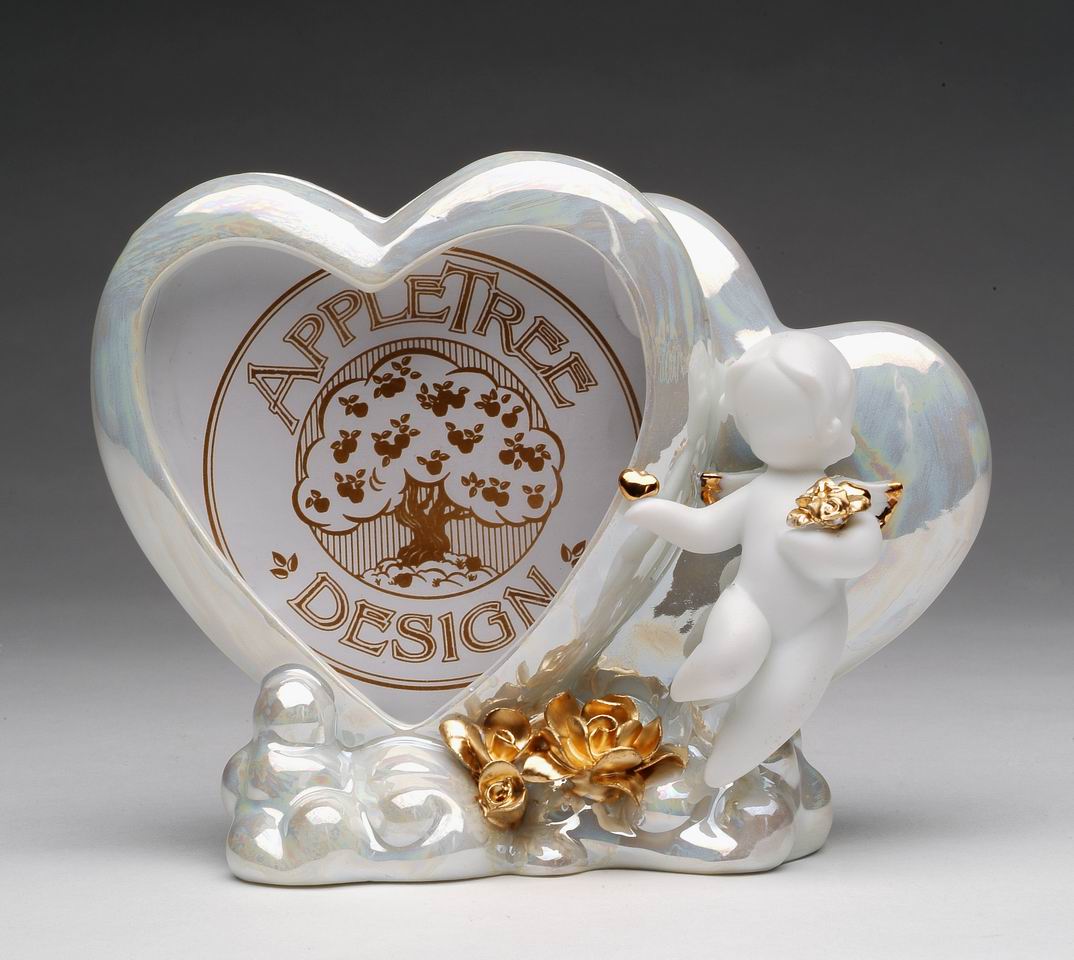 Ceramic Cherub Angel Heart Shaped Photo Frame, Home Décor, Religious Décor, Religious Gift, Church Décor, Baptism Gift