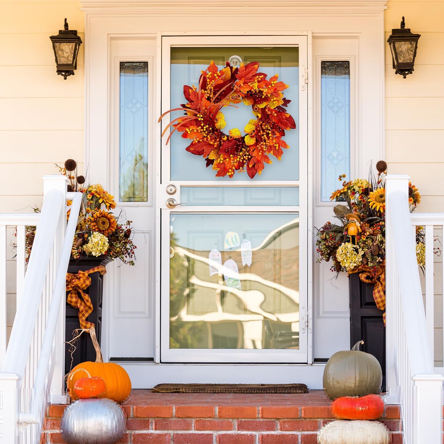Fall Wreaths for Front Door, Autumn Wreath with Maple Leaves
