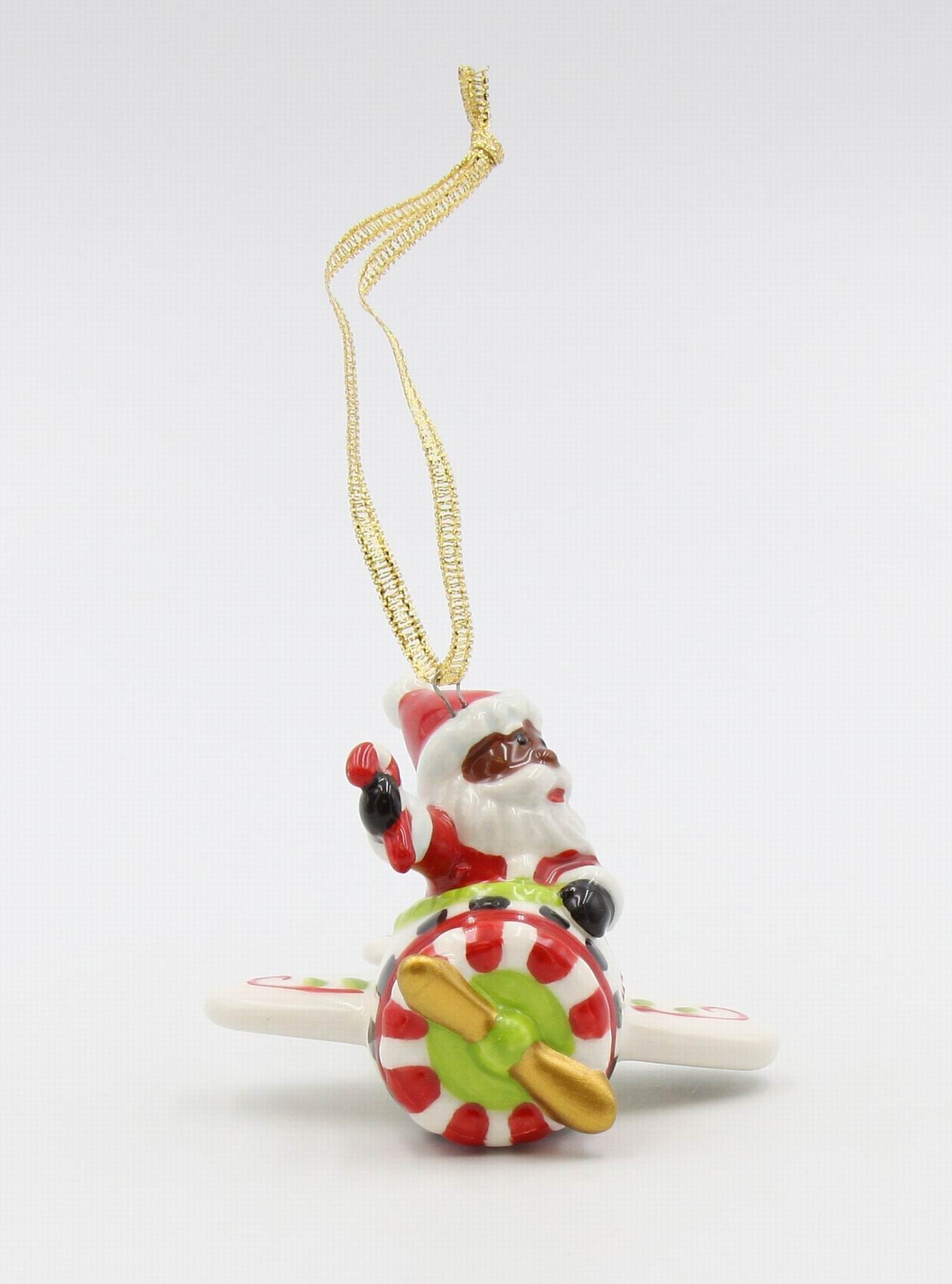 Ceramic African American Santa Flying Airplane Ornament, Gift for Pilot, Home D&#xE9;cor, Gift for Her, Mom, Kitchen D&#xE9;cor, Christmas D&#xE9;cor