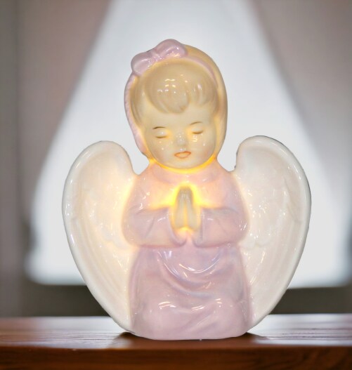 Ceramic Praying Angel Girl Led Night Light, Home Décor, Religious 