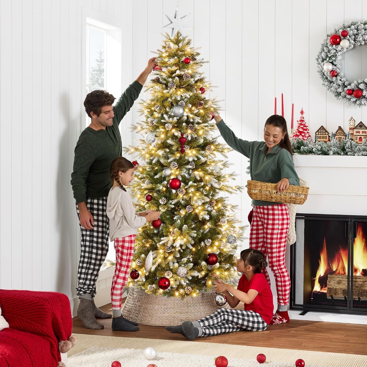 Aspen Slim Christmas Tree Noble Fir with 1,350 Branch Tips, 2-in-1 Multicolor LED Lights &#x26; Cordless Connection
