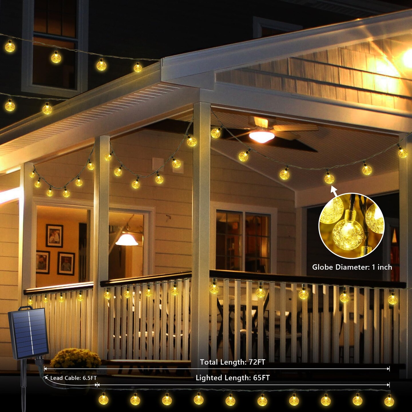 Solar String Lights Outdoor, 65FT 100LED Solar Globe String Lights 8 Lighting Modes, Waterproof Solar Powered Patio Light for Garden Yard Porch Wedding Party Outdoor Decoration (Warm White)