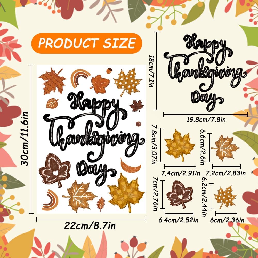 8 Sheets Thanksgiving Fall Leaves Window Clings Decals