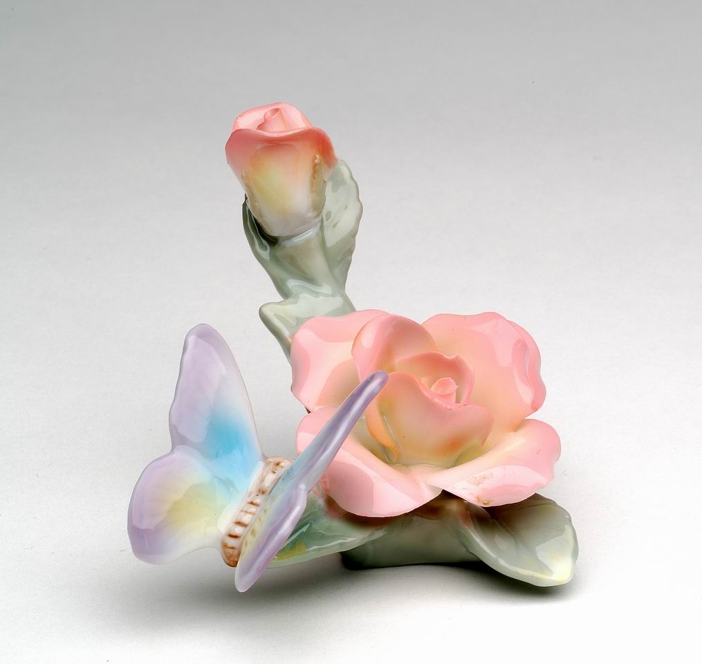 Ceramic Butterfly With Rose Figurine, Home Décor, Gift for Her, Gift for Mom, Nature Lover Décor, Cottagecore