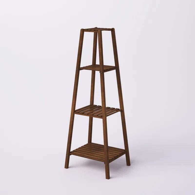 Modern Wood 4 Tier Pyramidal Plant Stand for Indoor Corner Display