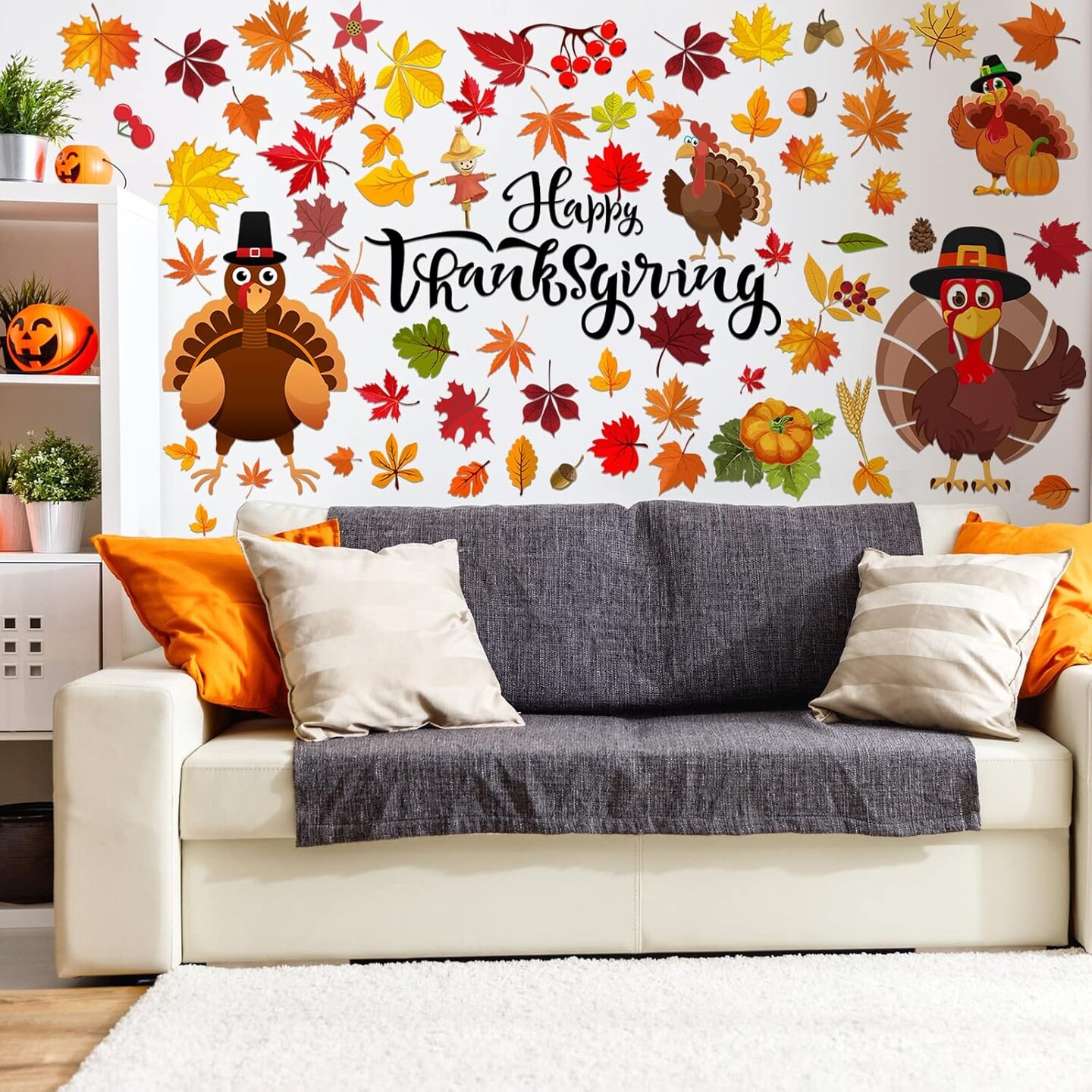 142 Pcs Fall Wall Decals Thanksgiving Wall Stickers Autumn Leaves Decoration