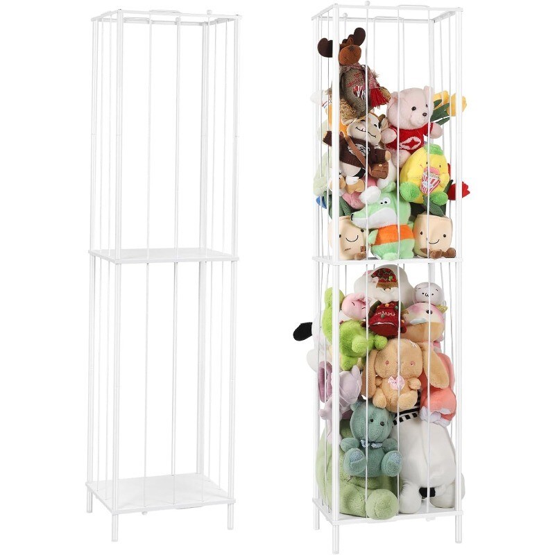Metal Stuffed Animal Storage Organizer with Elastic Rope - Kids Toy Holder for Plush Toys &#x26; Sports Balls, Space-Saving Design, Sturdy Construction