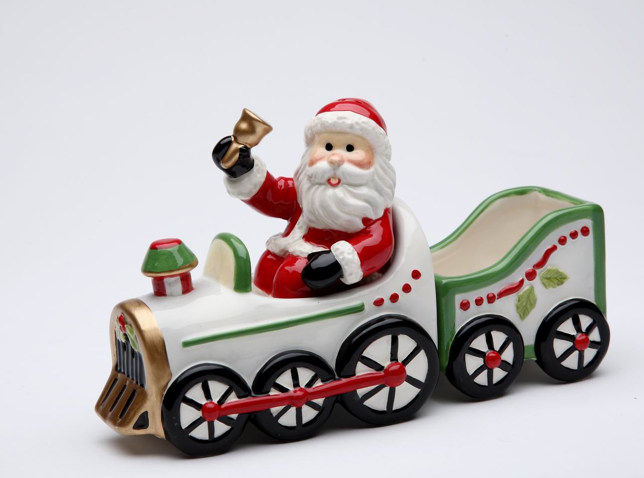 Ceramic Christmas Santa Driving Train Salt &#x26; Pepper Shakers With Sugar Pack Holder, Home D&#xE9;cor, Gift for Her, Gift for Mom, Kitchen D&#xE9;cor
