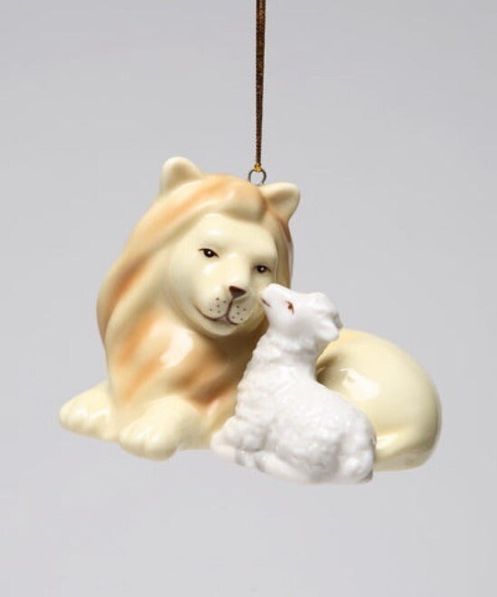 Ceramic Lion With Lamb Peace Ornament, Home Décor, Gift for Her, Gift for Mom, Religious Décor, Christmas Décor