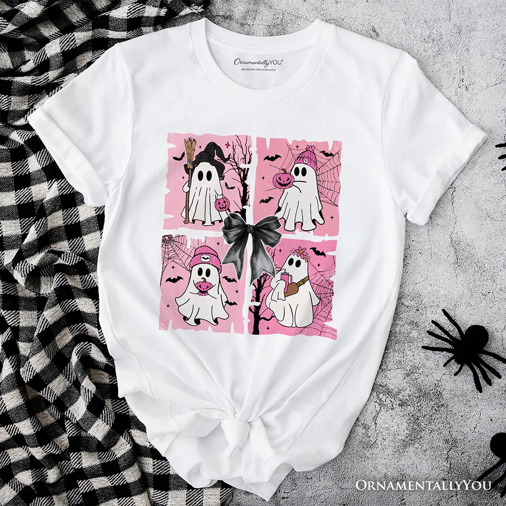 Pink Halloween Ghost T-Shirt, Coquette Spooky Season Tee for Girly Aesthetic